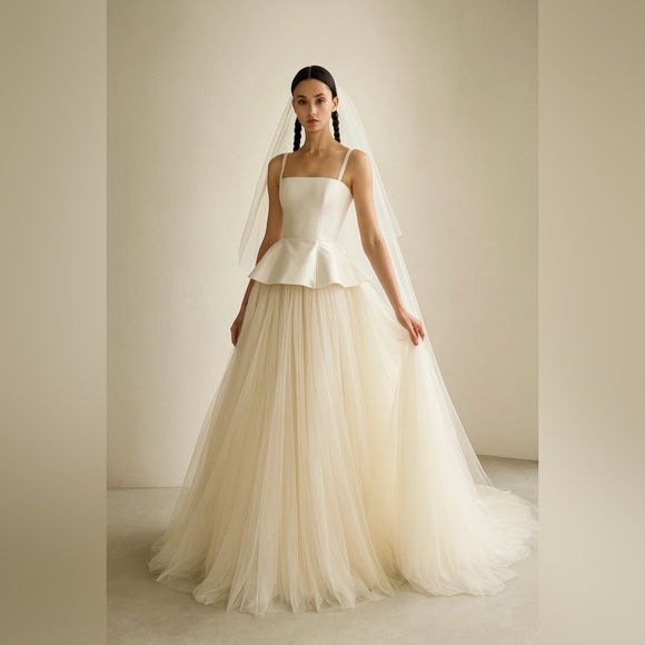 BHLDN Dresses & Skirts - Peplum Wedding Dress w/ Pleated Tulle Skirt